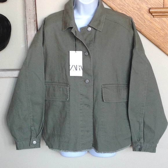Zara Jackets & Blazers - Zara Olive Oversized Denim Jacket